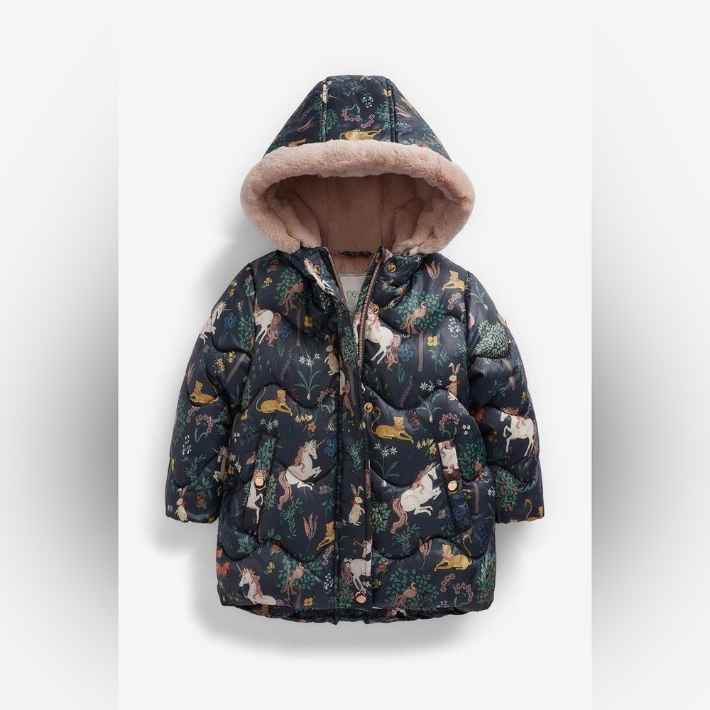 Toddler Next Navy Blue Unicorn Shower Resistant Padded Coat